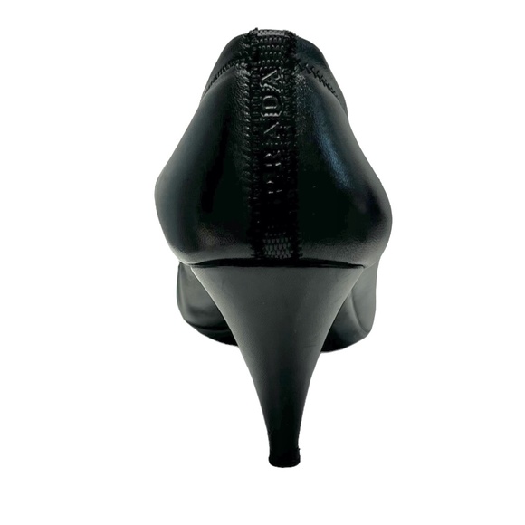 PRADA BLACK NAPPA SPORT B CALZATURE DONNA ELASTIC TOP CONE HEEL ROUND TOE PUMPS - Picture 7 of 15